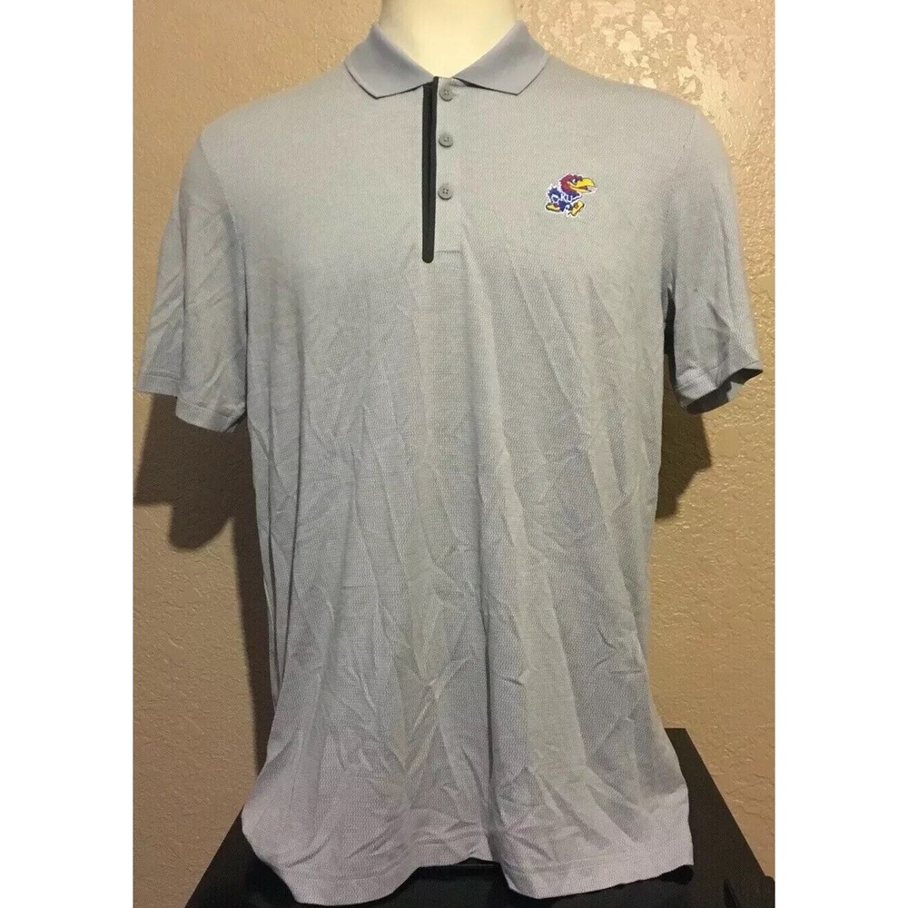 Adidas Golf Mens Size Large Gray Wool Blend Kansas Jayhawks Polo Shirt L Stretch
